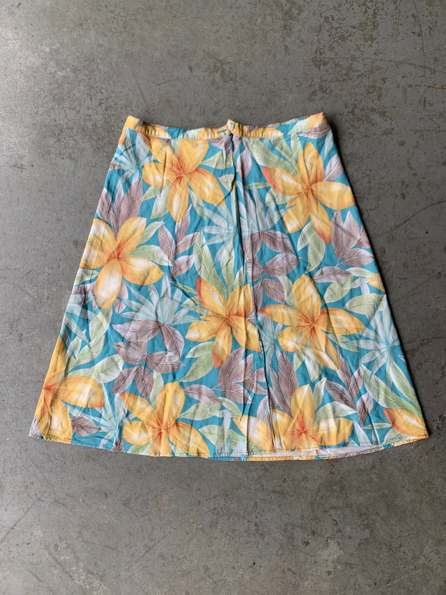 90s Hawaiian Floral Midi Skirt